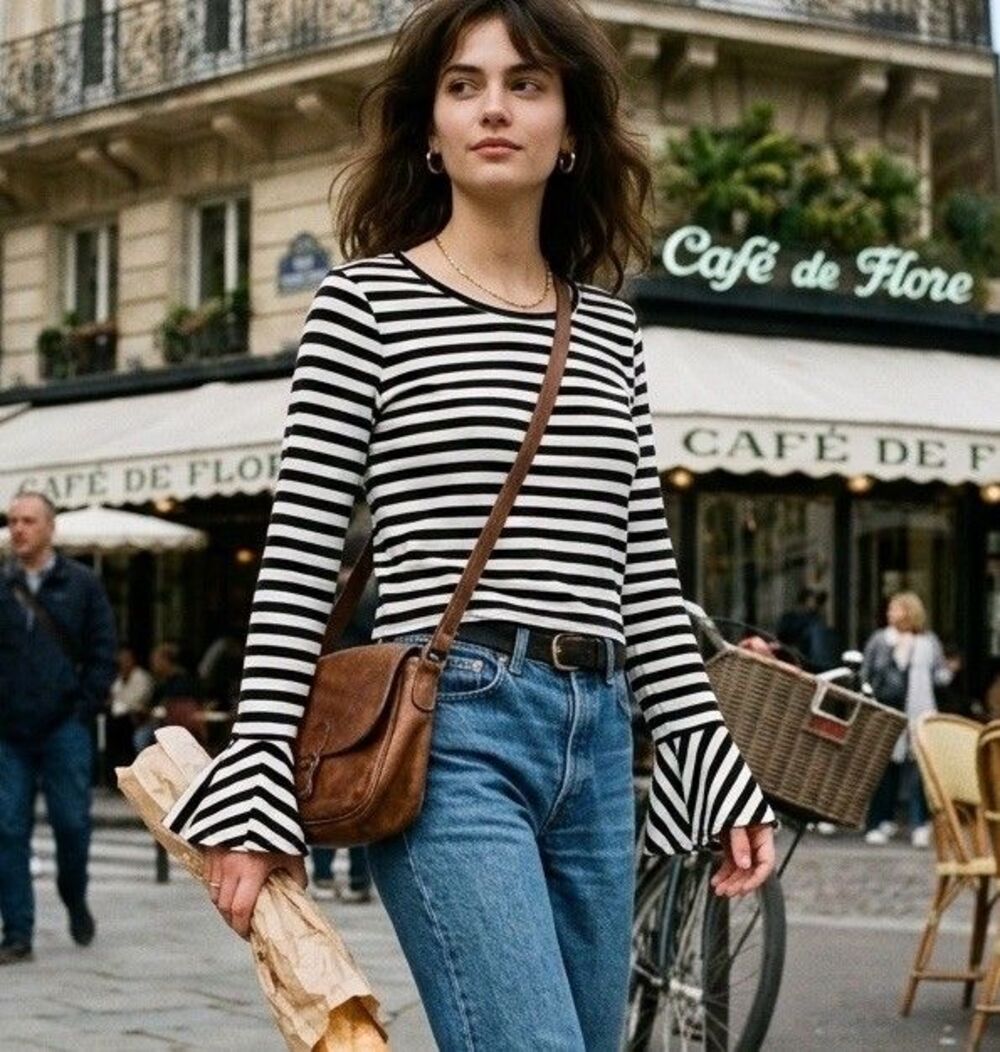 Maeve Anthropologie Striped Bell Flared Cuff Top M - Parisian Chic Coquette